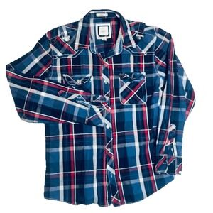 BKE Buckle Shirt Mens Large Athletic Fit Blue/Red Plaid Button Up Long Sleeve